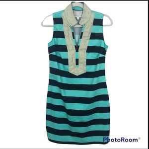 SAIL TO SABLE Teal Navy Stripped Gold Trim Tunic Dress Sz Small